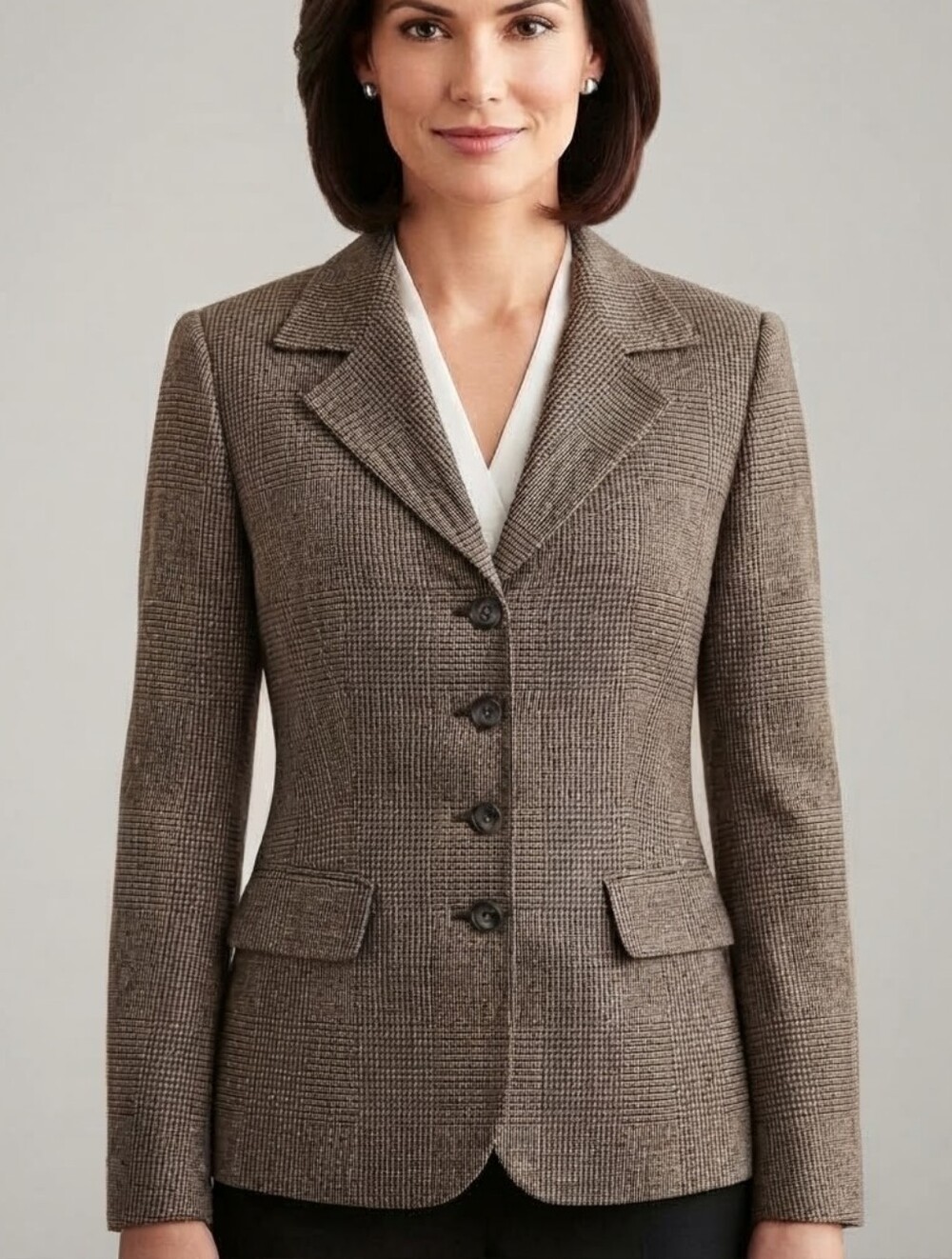 Talbots Wool Blazer Brown Plaid Houndstooth Jacket Women's Size 4 Made In Japan